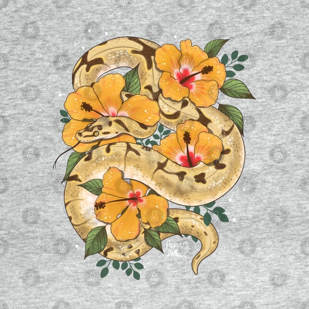 Ball Python and Hibiscus Flowers by starrypaige